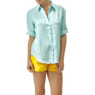 Women Others Solid - Women long sleeves Linen Shirt Solid, Lagoon frontworn Women Others Solid - Women long sleeves Linen Shirt Solid, Lagoon frontworn
