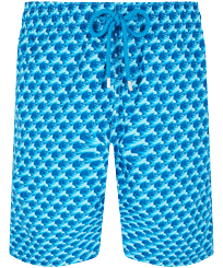 Men Swim Trunks Long Micro Waves Lazulii blue front view