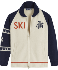 Homme AUTRES Éponge jacquard - Cardigan motifs jacquard Ski Turtle en laine homme, Off white vue de face