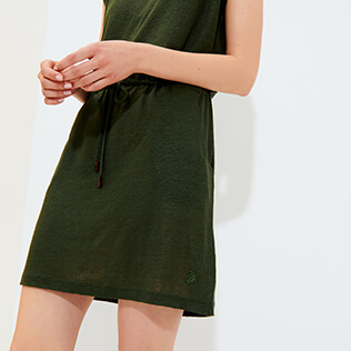 Femme AUTRES Uni - Robe Col V femme en Lin unie, Poivre supp1 Femme AUTRES Uni - Robe Col V femme en Lin unie, Poivre supp1
