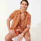 Autros Estampado - Camisa de verano en gasa de algodón con estampado 1975 Rosaces unisex, Albaricoque detalles vista 1
