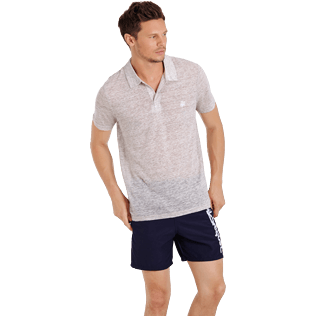 Men Others Solid - Men Linen Jersey Polo shirt Solid, Heather grey frontworn Men Others Solid - Men Linen Jersey Polo shirt Solid, Heather grey frontworn