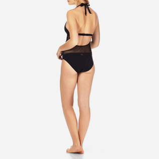 Women One piece Solid - Women One Piece Swimsuit Solid Net, Black backworn Women One piece Solid - Women One Piece Swimsuit Solid Net, Black backworn
