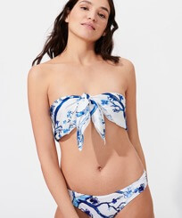 Damen Klassische Höschen Bedruckt - Cherry Blossom Midi-Bikinihose für Damen, Sea blue Vorderseite getragene Ansicht