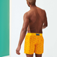 Men Classic Embroidered - Men Swimwear 1984 Invisible Fish Flocked, Yellow back worn view