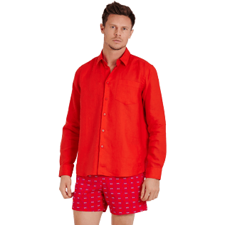 男款 Others Solid - 男士纯色亚麻衬衫, Medicis red frontworn 男款 Others Solid - 男士纯色亚麻衬衫, Medicis red frontworn