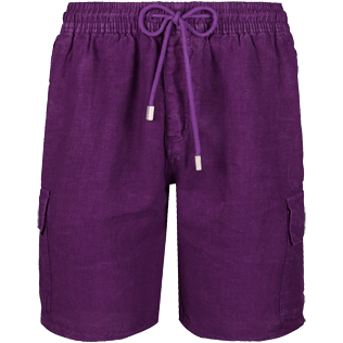 Herren Andere Uni - Solid Leinen-Bermudashorts mit Cargotaschen für Herren, Reddish purple front Herren Andere Uni - Solid Leinen-Bermudashorts mit Cargotaschen für Herren, Reddish purple front