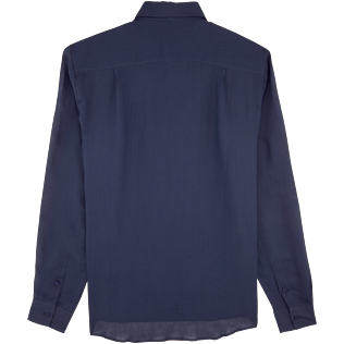 Shirts Embroidered - Unisex Linen Voile Shirt Solid, Navy back Shirts Embroidered - Unisex Linen Voile Shirt Solid, Navy back