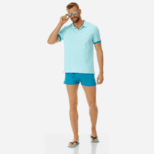Hombre Autros Liso - Polo en piqué de algodón de color liso para hombre, Aguamarina supp2 Hombre Autros Liso - Polo en piqué de algodón de color liso para hombre, Aguamarina supp2