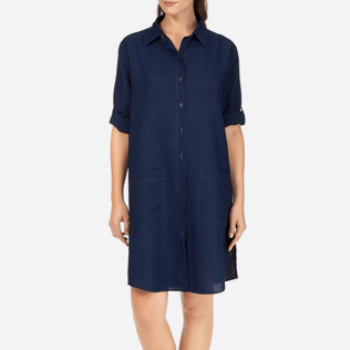 Women Dresses Solid - Indigo Long Linen Shirt, Indigo supp3 Women Dresses Solid - Indigo Long Linen Shirt, Indigo supp3