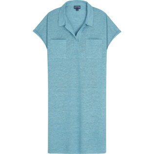 Women Others Solid - Women Linen Long Polo Dress Solid, Heather azure front view