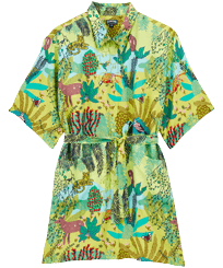 Donna Altri Stampato - Women Linen Shirt Dress Jungle Rousseau, Zenzero vista frontale
