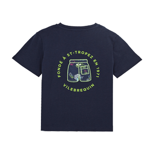 Niños Autros Estampado - Camiseta de algodón «Fondé à St-Tropez» - Vilebrequin x Florence Broadhurst, Azul marino vista trasera