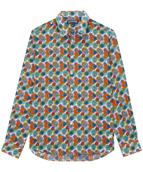 Men Others Printed - Unisex Cotton Voile Summer Shirt Marguerites, White front view