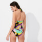 Women One piece Printed - Women Halter One-piece Swimsuit 1984 Invisible Fish, Black back worn view