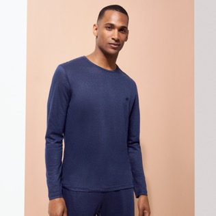 Hombre Autros Liso - Men Linen Jersey T-Shirt Solid, Azul marino vista frontal desgastada