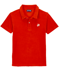 Boys Terry Polo Shirt Solid Mohnrot Vorderansicht