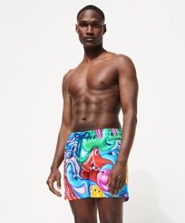 Men Classic Printed - Men Swim Trunks Faces In Places - Vilebrequin x Kenny Scharf, Multicolor front worn view