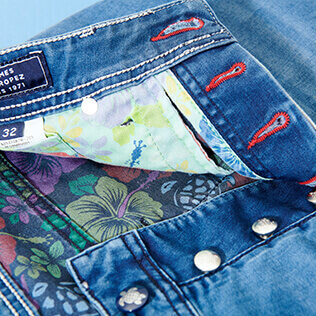 Hombre Autros Estampado - Vaqueros con 5 bolsillos y estampado Tropical Turtles para hombre, Med denim w2 supp5 Hombre Autros Estampado - Vaqueros con 5 bolsillos y estampado Tropical Turtles para hombre, Med denim w2 supp5