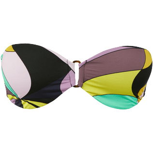 Mujer Bandeau Estampado - Top de bikini estilo bandeau con estampado 1984 Invisible Fish para mujer, Negro vista frontal