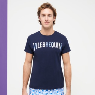 Uomo Altri Stampato - T-shirt uomo in cotone Batik Fishes, Blu marine vista frontale indossata