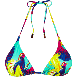 Women Triangle Printed - Women Sliding Triangle Bikini Top Birds of Paradise, Veronese green front Women Triangle Printed - Women Sliding Triangle Bikini Top Birds of Paradise, Veronese green front