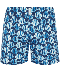 Bañador elástico con cintura lisa y estampado Batik Fishes para hombre Azul marino vista frontal