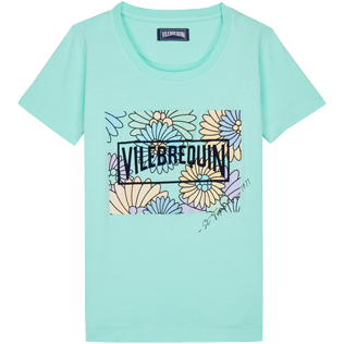 Women Others Printed - Women Cotton T-shirt Marguerites, Lagoon front view