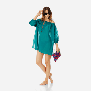 Mujer Autros Liso - Vestido de gasa de algodón con hombros descubiertos para mujer, Pinos supp2 Mujer Autros Liso - Vestido de gasa de algodón con hombros descubiertos para mujer, Pinos supp2
