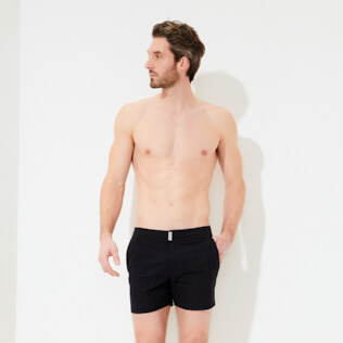 Men Flat belts Solid - Men Short Flat Belt Stretch Swimwear Prince de Galles, Black frontworn Men Flat belts Solid - Men Short Flat Belt Stretch Swimwear Prince de Galles, Black frontworn