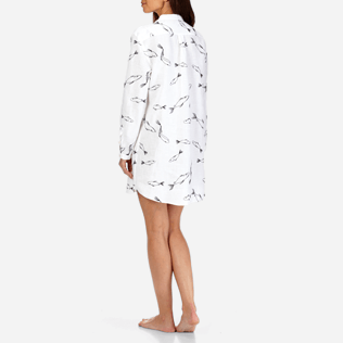 Donna Altri Ricamato - Camicia donna in lino con colletto rigido e ricamo Fish Dance, Bianco backworn Donna Altri Ricamato - Camicia donna in lino con colletto rigido e ricamo Fish Dance, Bianco backworn