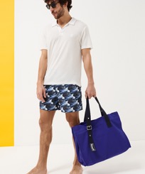 Autros Liso - Bolsa de playa grande en algodón de color liso, Purple blue vista frontal desgastada