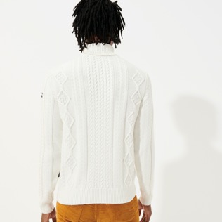 Men Others Solid - Men Cotton Cashmere Turtle Neck Sweater, Off white back worn view