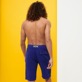 Men Others Graphic - Men Linen Bermuda Shorts Rayures, Purple blue back worn view