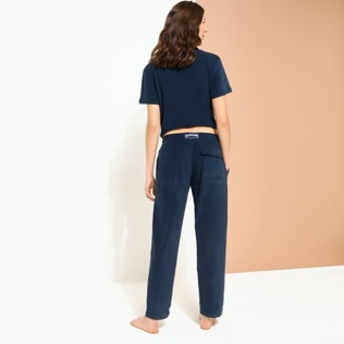 Men Others Solid - Unisex Terry Pants, Navy back worn view