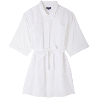 Women Others Embroidered - Women Cotton Shirt Dress Broderies Anglaises, White front view