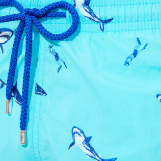 Men Classic Embroidered - Men Swim Trunks Embroidered 2009 Les Requins - Limited Edition, Lazulii blue details view 3