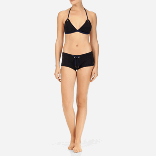 Mujer Tríangulo Liso - Top de bikini de triángulo de neopreno liso, Negro frontworn Mujer Tríangulo Liso - Top de bikini de triángulo de neopreno liso, Negro frontworn