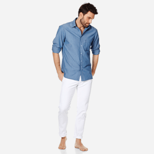 Hombre Autros Liso - Camisa de algodón con logotipo de Vilebrequin retro para hombre, Dark denim w1 supp3 Hombre Autros Liso - Camisa de algodón con logotipo de Vilebrequin retro para hombre, Dark denim w1 supp3