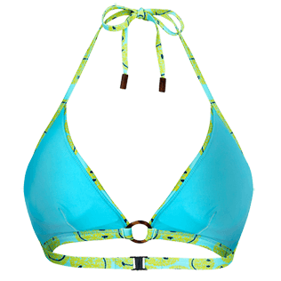 Damen Fitted Bedruckt - Smiley Turtles – Vilebrequin x Smiley® Neckholder-Bikinioberteil für Damen, Lazulii blue Rückansicht