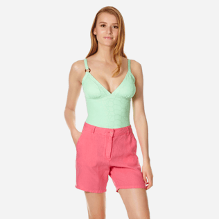Women Others Solid - Women Linen Bermuda Shorts Solid, Cherry blossom frontworn Women Others Solid - Women Linen Bermuda Shorts Solid, Cherry blossom frontworn