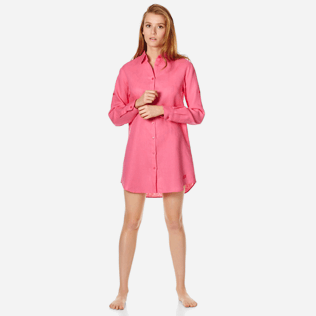 Mujer Autros Liso - Camisa larga en lino de color liso para mujer, Cherry blossom frontworn Mujer Autros Liso - Camisa larga en lino de color liso para mujer, Cherry blossom frontworn