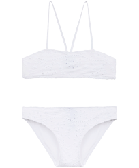 Niñas Autros Bordado - Bikini con bordado inglés para niña, Blanco vista frontal