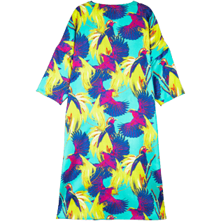 Women 052 Printed - Women Long Twill Silk Tunic Dress Birds of Paradise, Veronese green back Women 052 Printed - Women Long Twill Silk Tunic Dress Birds of Paradise, Veronese green back