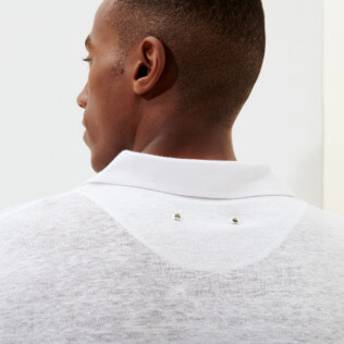 Uomo Altri Unita - Polo uomo in jersey di lino tinta unita, Bianco dettagli vista 3