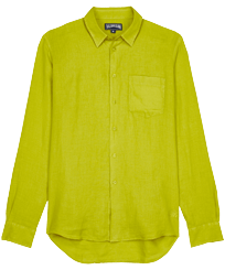 Men Others Solid - Men Linen Shirt Solid, Matcha front view