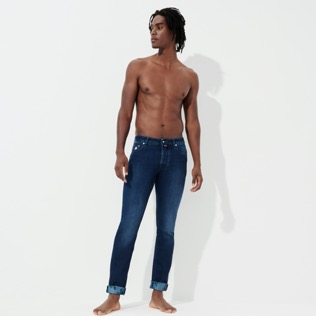 Uomo Altri Stampato - Pantaloni uomo in denim stampati a 5 tasche Ronde Des Tortues, Med denim w2 vista frontale indossata