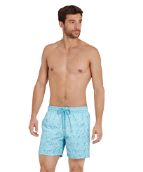 Men Classic Embroidered - Men Swim Trunks Embroidered Perspective Fish, Lagoon front worn view