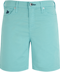 Women Others Solid - Women Stretch 5-Pockets Cotton Satin Bermuda Shorts, Lagoon front view