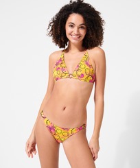 Women Others Printed - Women Bikini Bottom Midi Brief Monsieur André - Vilebrequin x Smiley®, Lemon front worn view